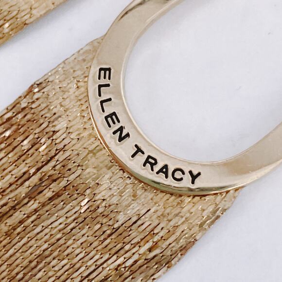 VTG Signed Ellen Tracy Earrings Teardrop Fringe Clip On Glam Shimmer Gold Tone - Picture 5 of 11